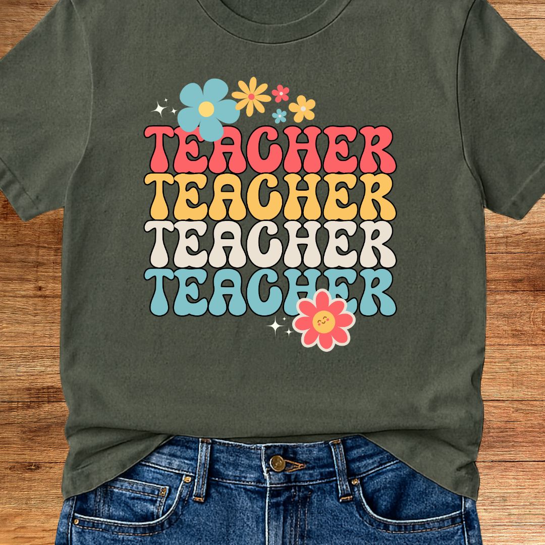 Retro Flower Teacher T-Shirt - teachngear