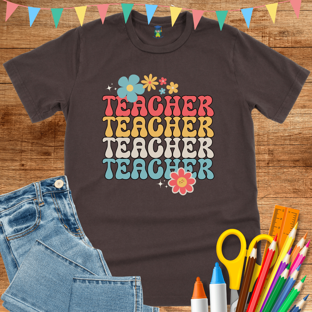 Retro Flower Teacher T-Shirt - teachngear