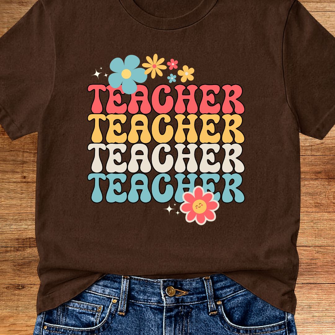 Retro Flower Teacher T-Shirt - teachngear