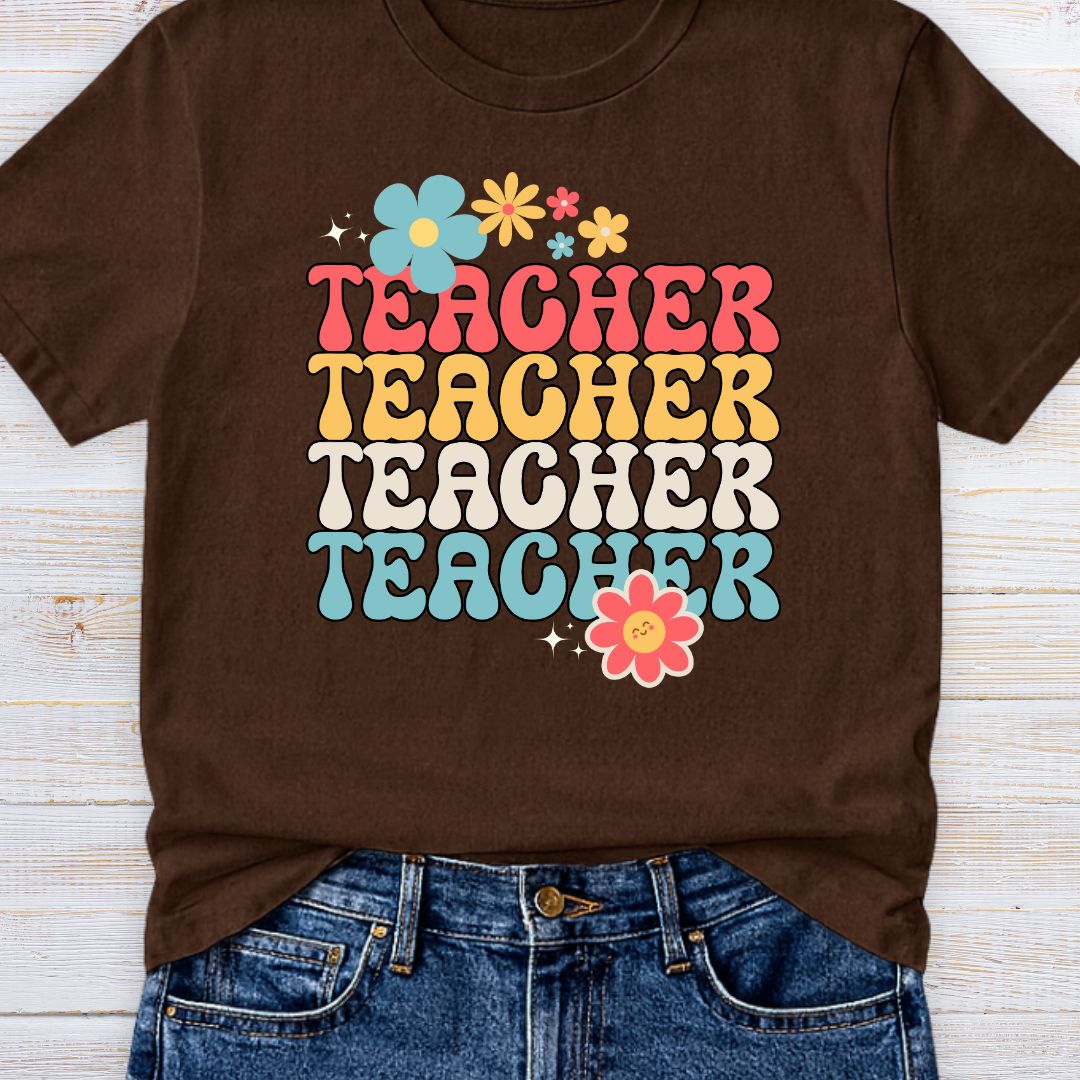 Retro Flower Teacher T-Shirt - teachngear
