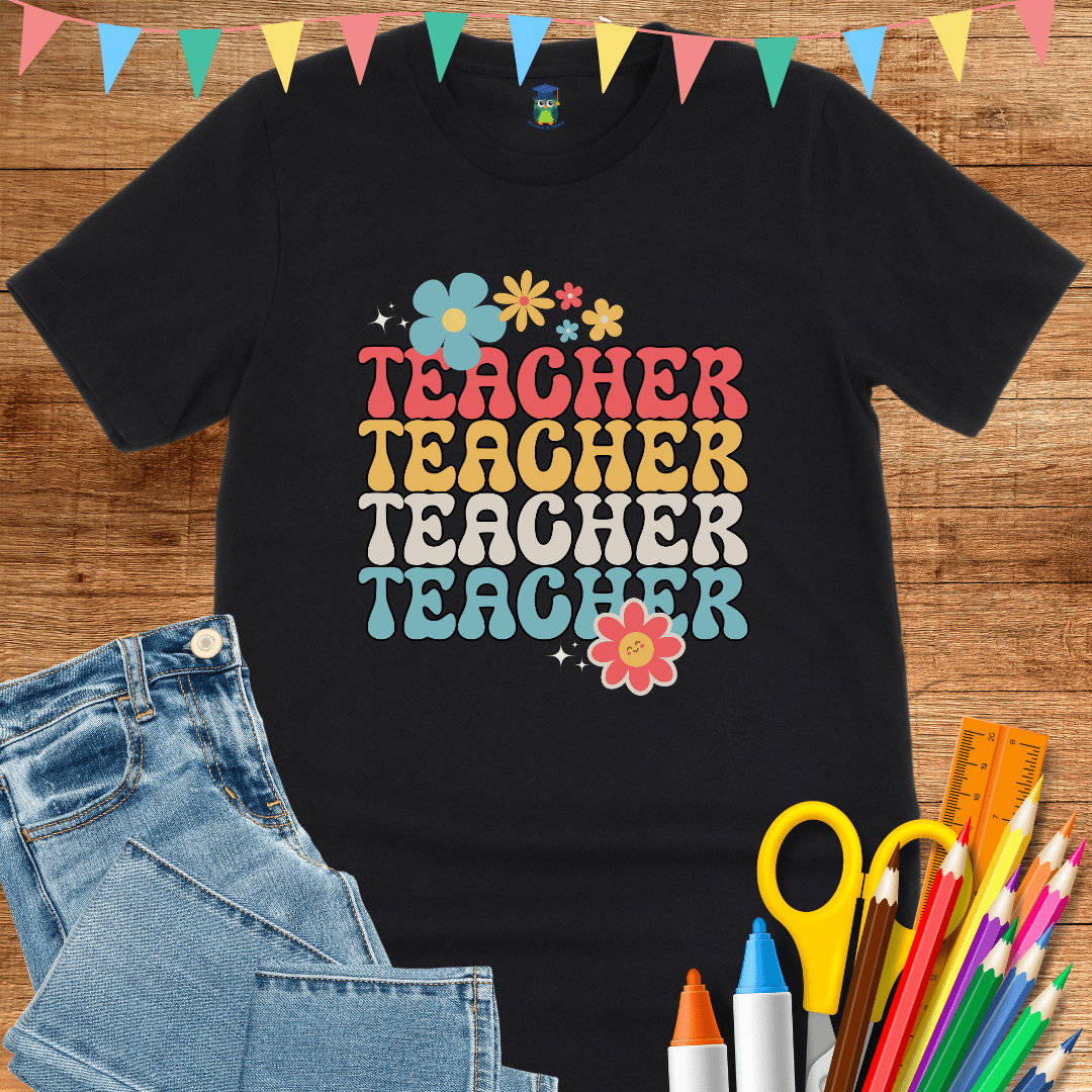 Retro Flower Teacher T-Shirt - teachngear