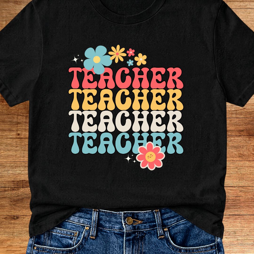 Retro Flower Teacher T-Shirt - teachngear