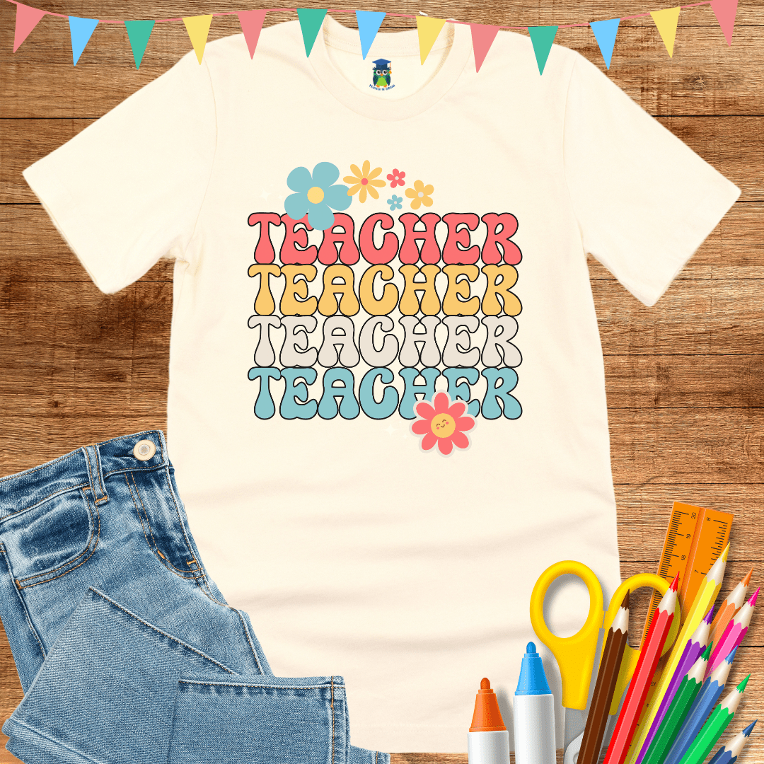 Retro Flower Teacher T-Shirt - teachngear