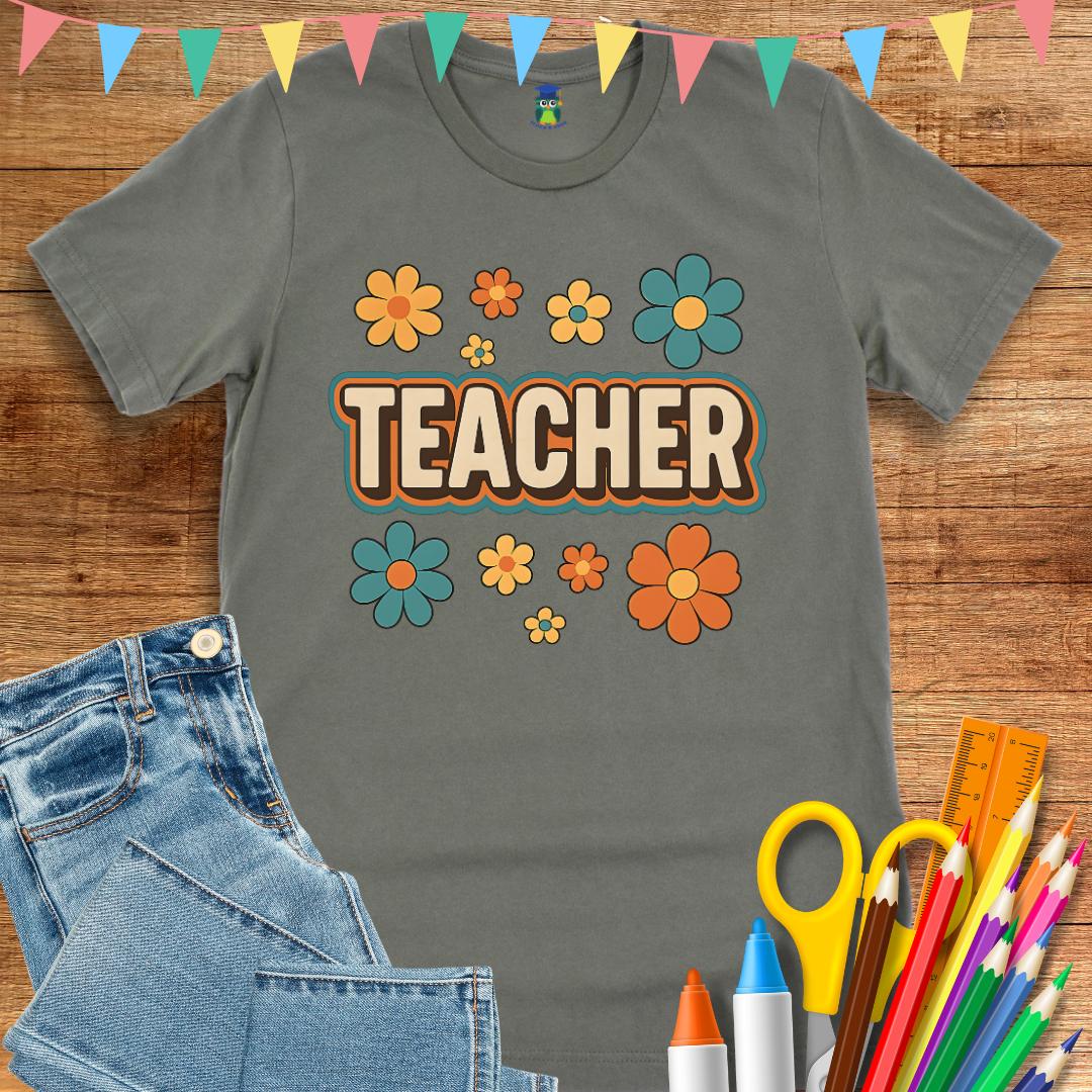 Retro Teacher with Flowers Teacher T-Shirt - teachngear