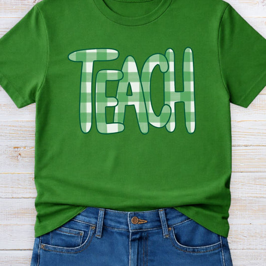 Teach Gingham Teacher T-Shirt - teachngear
