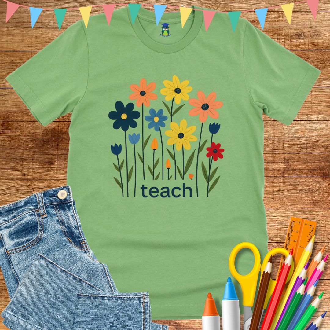 Teach Minimal Flowers Teacher T-Shirt - teachngear