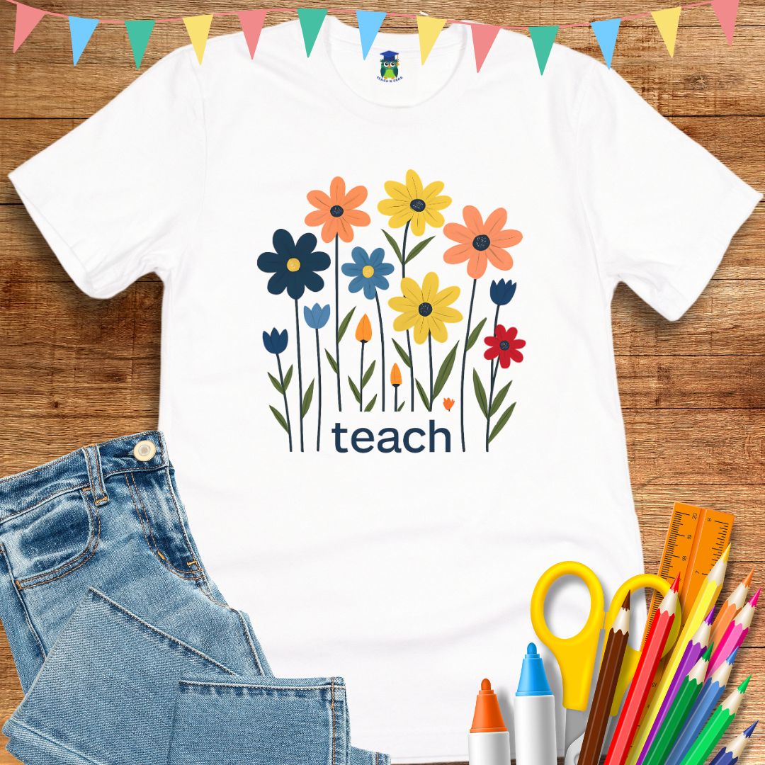 Teach Minimal Flowers Teacher T-Shirt - teachngear