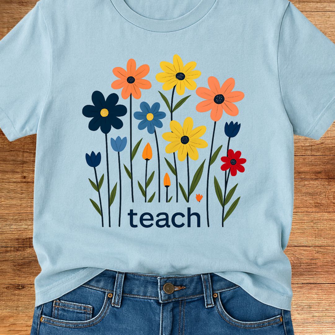 Teach Minimal Flowers Teacher T-Shirt - teachngear