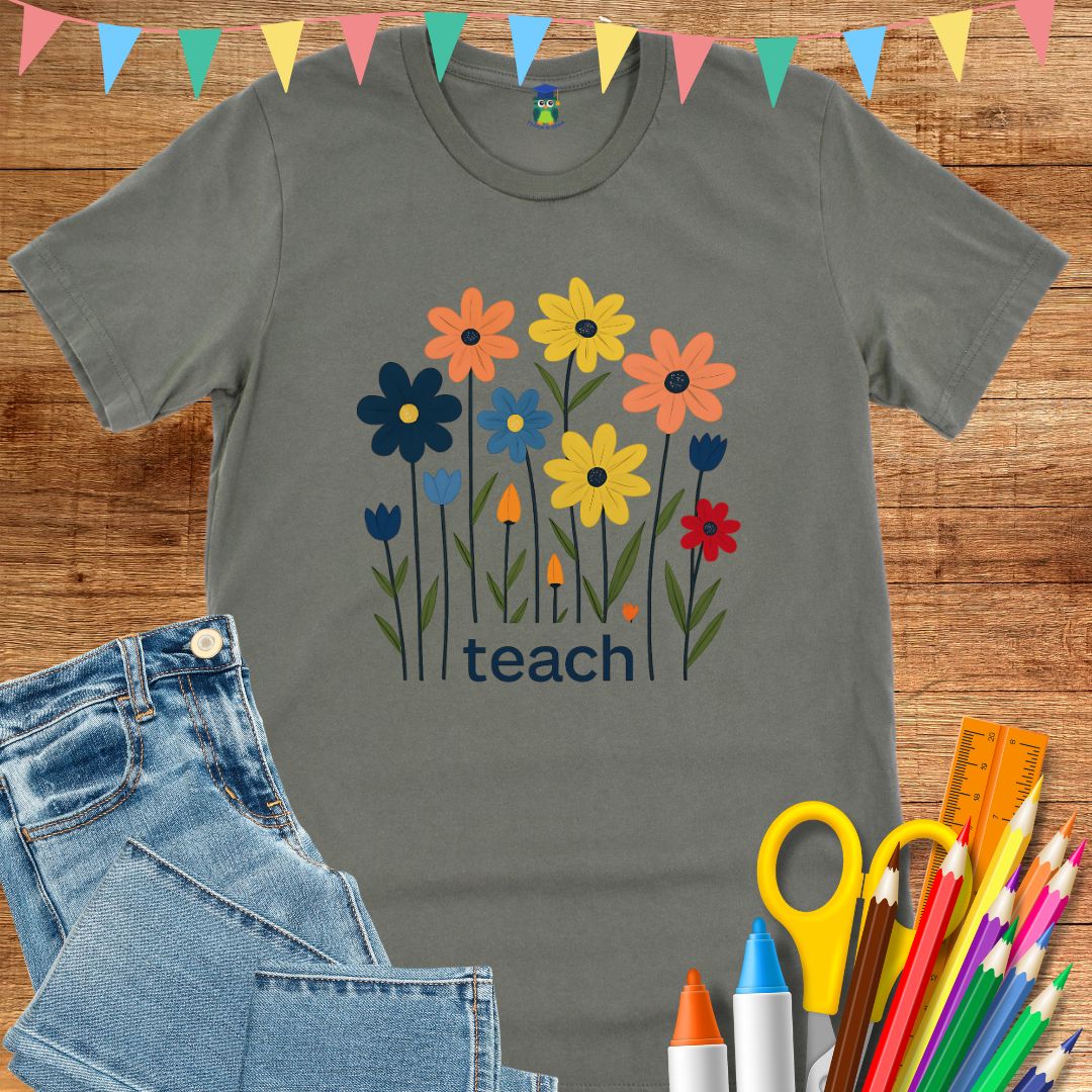 Teach Minimal Flowers Teacher T-Shirt - teachngear