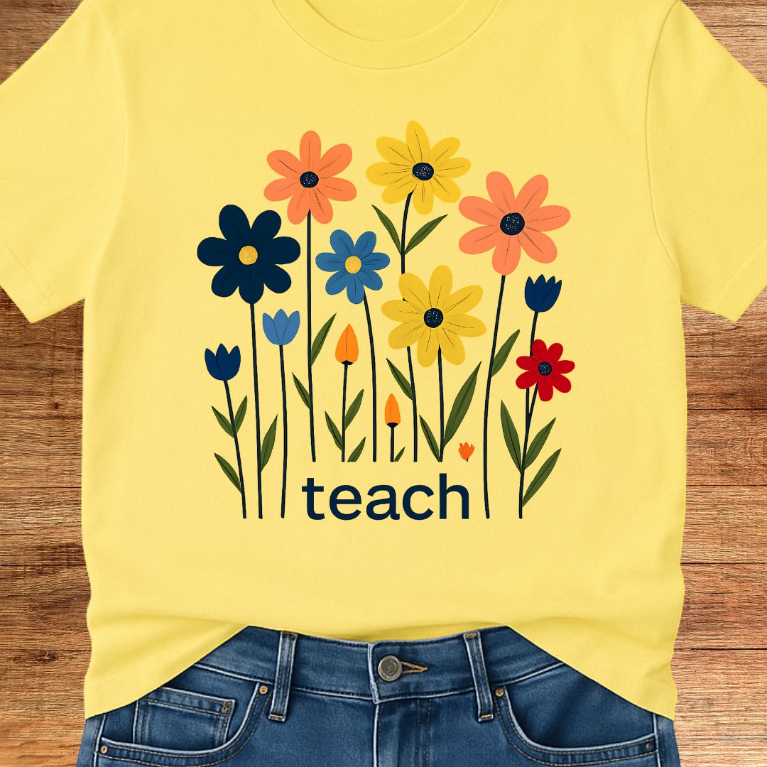 Teach Minimal Flowers Teacher T-Shirt - teachngear