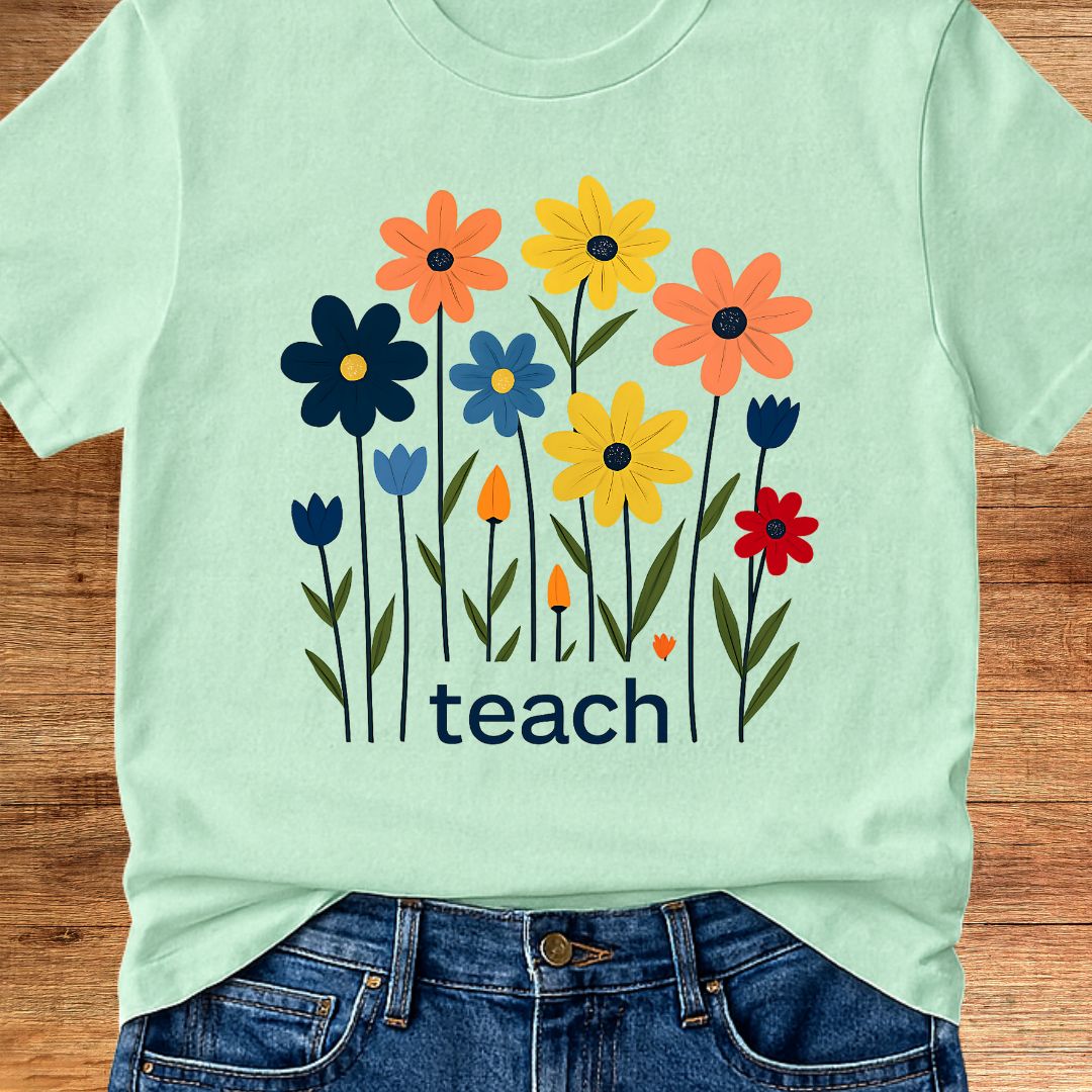 Teach Minimal Flowers Teacher T-Shirt - teachngear