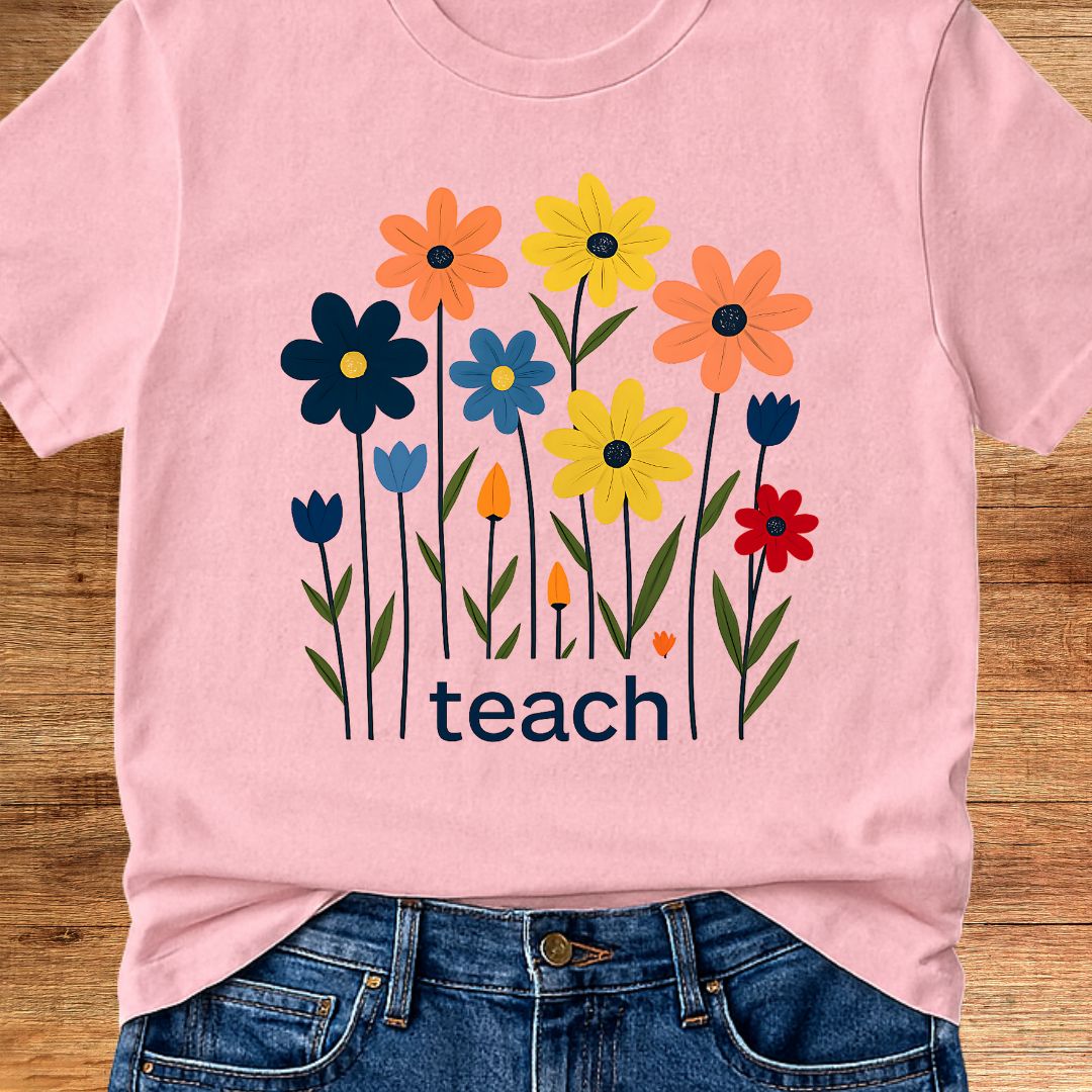 Teach Minimal Flowers Teacher T-Shirt - teachngear