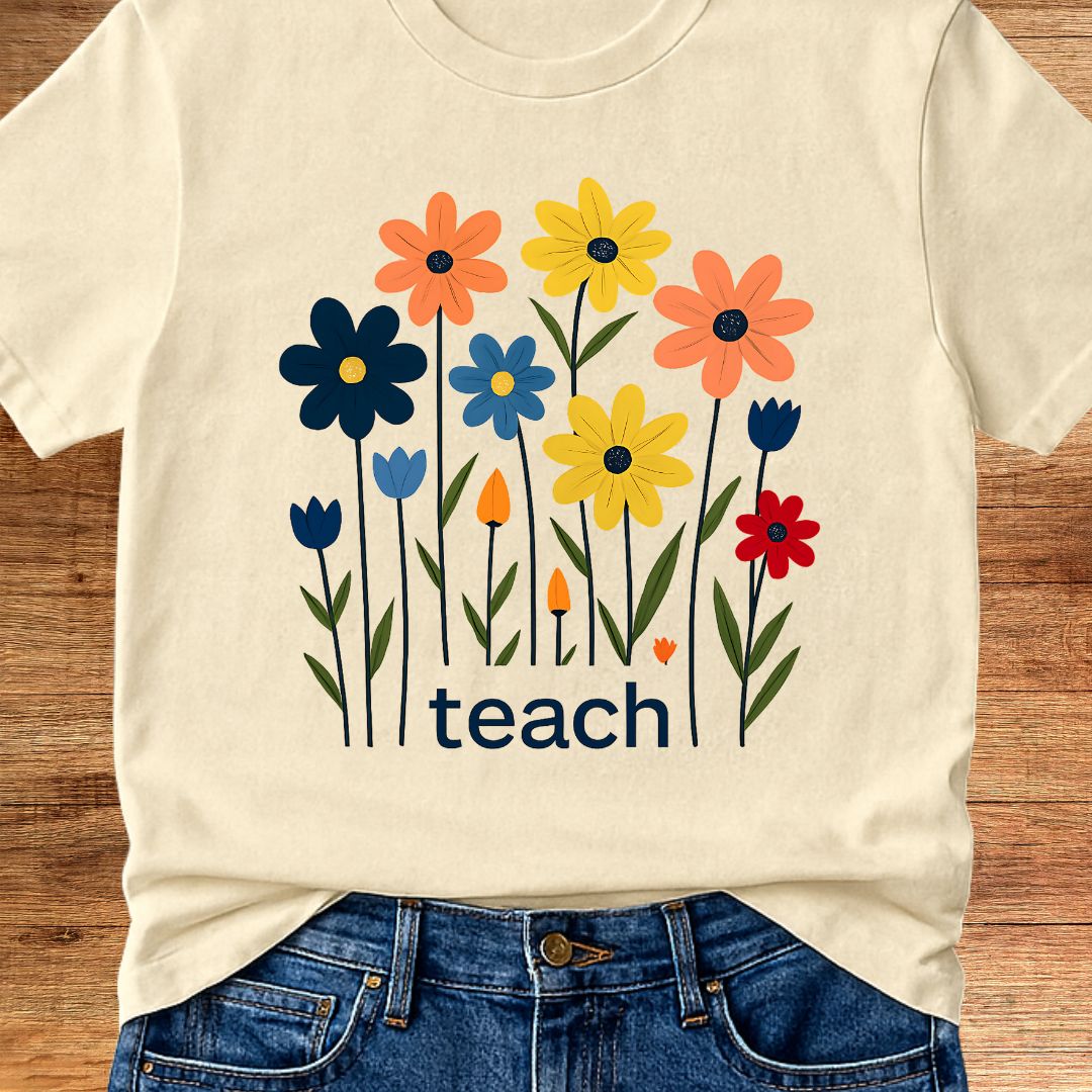Teach Minimal Flowers Teacher T-Shirt - teachngear