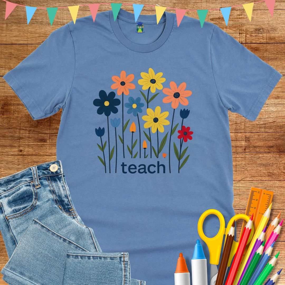 Teach Minimal Flowers Teacher T-Shirt - teachngear