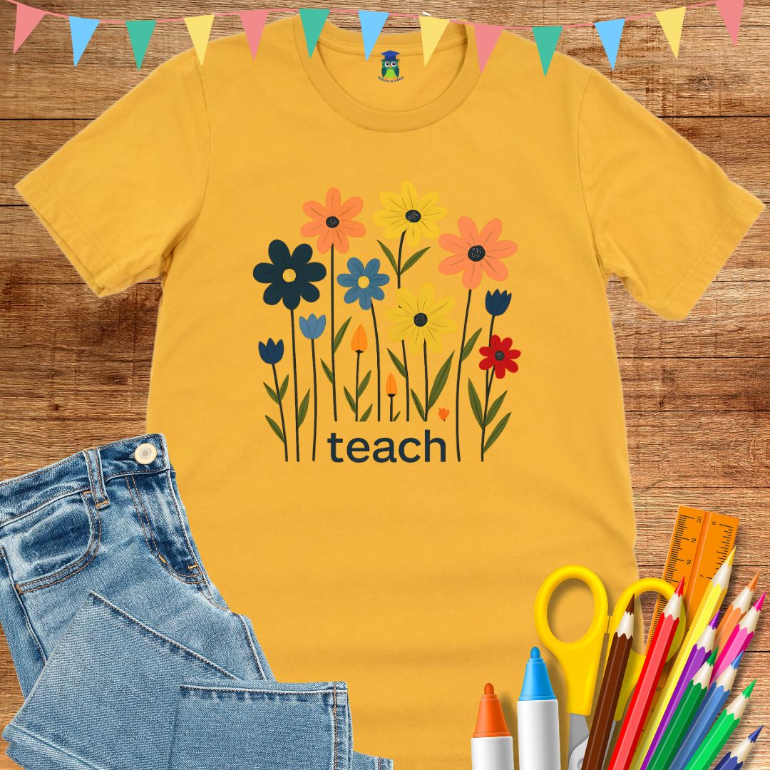 Teach Minimal Flowers Teacher T-Shirt - teachngear