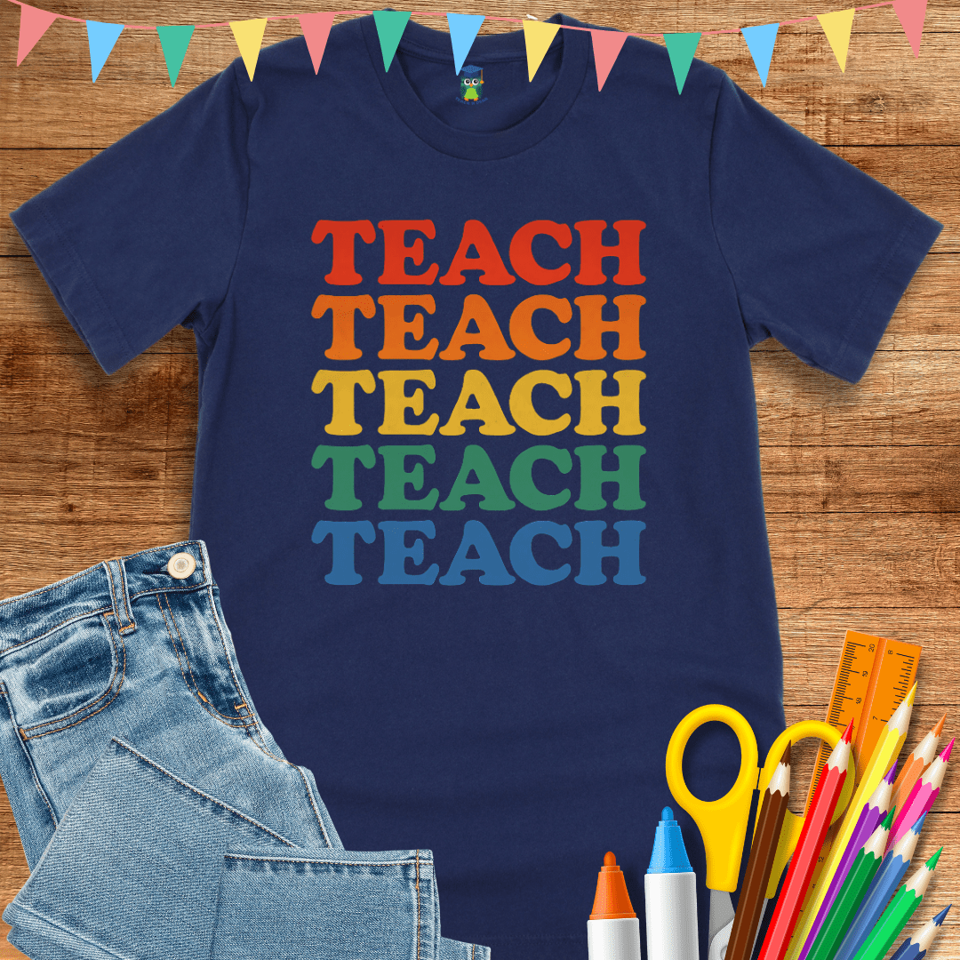 Teach Retro Colors Teacher T-Shirt - teachngear