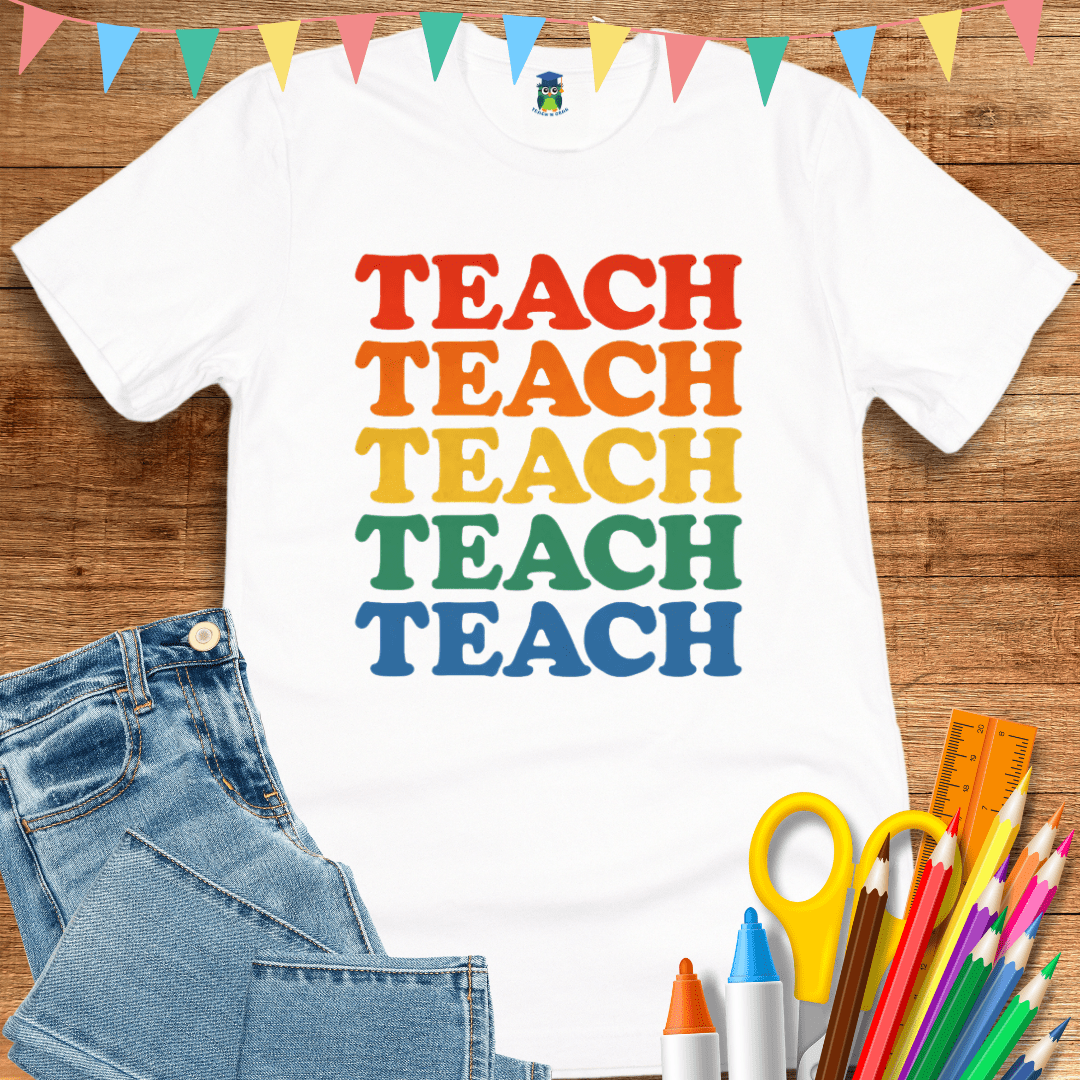 Teach Retro Colors Teacher T-Shirt - teachngear