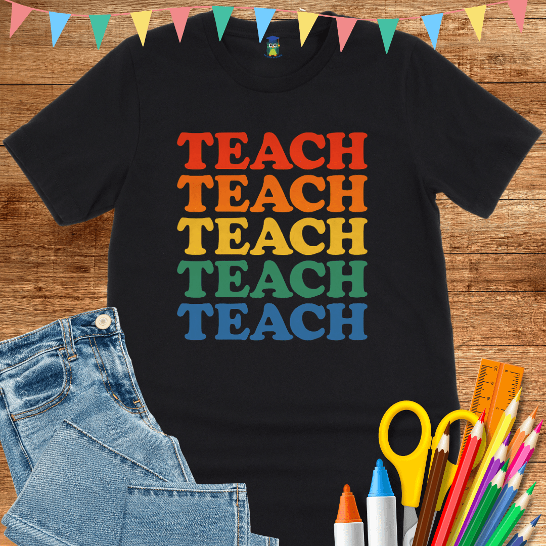Teach Retro Colors Teacher T-Shirt - teachngear