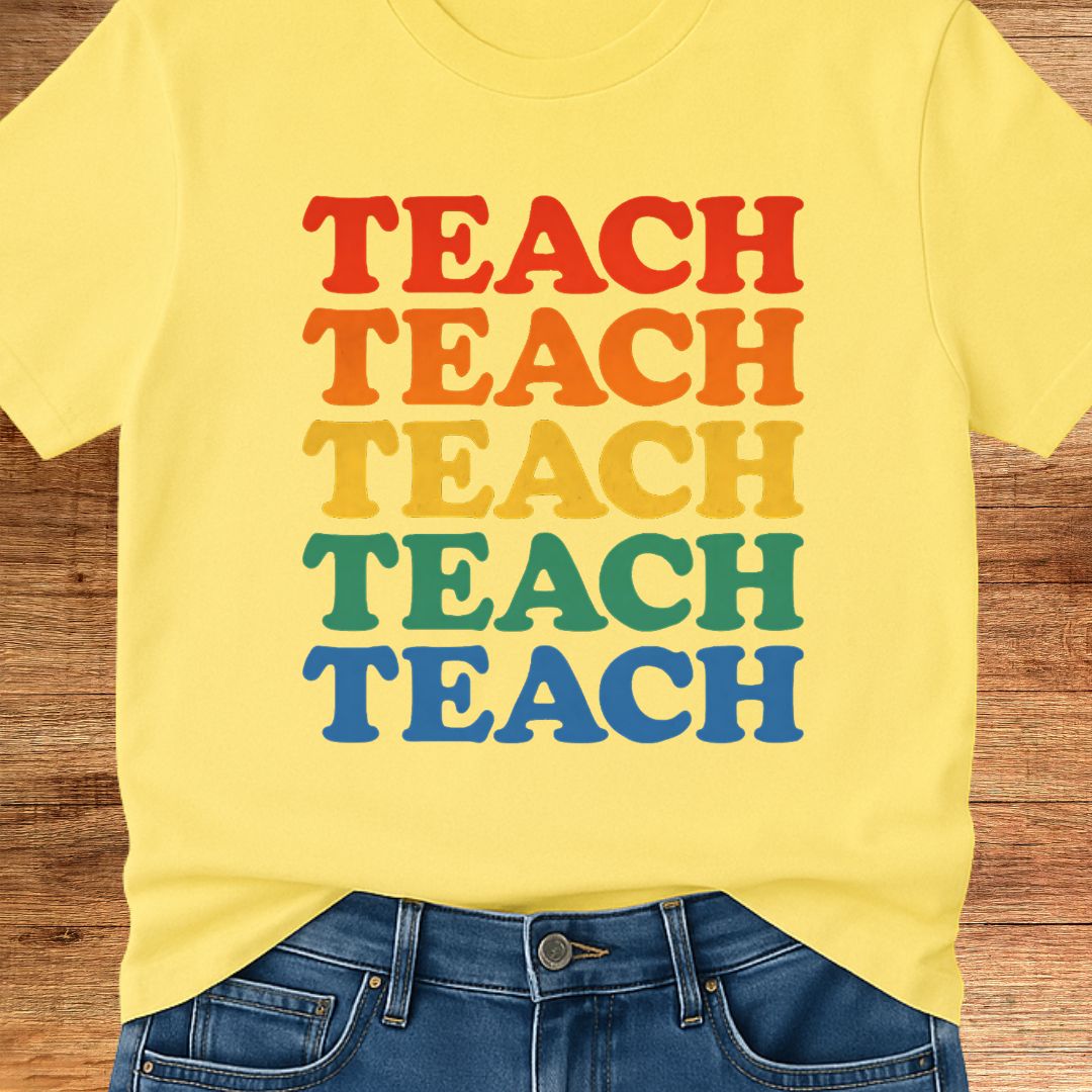 Teach Retro Colors Teacher T-Shirt - teachngear