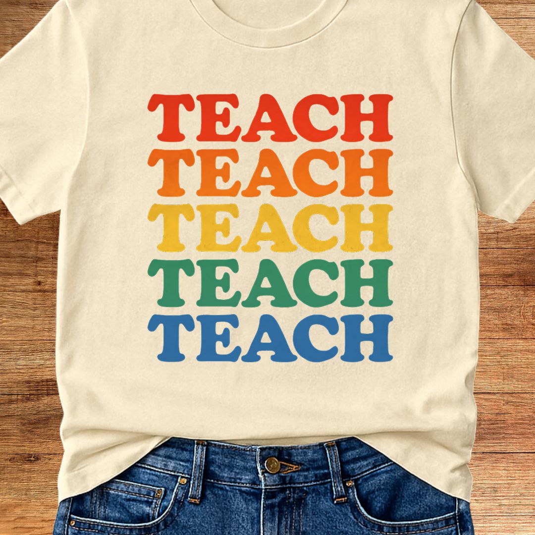 Teach Retro Colors Teacher T-Shirt - teachngear