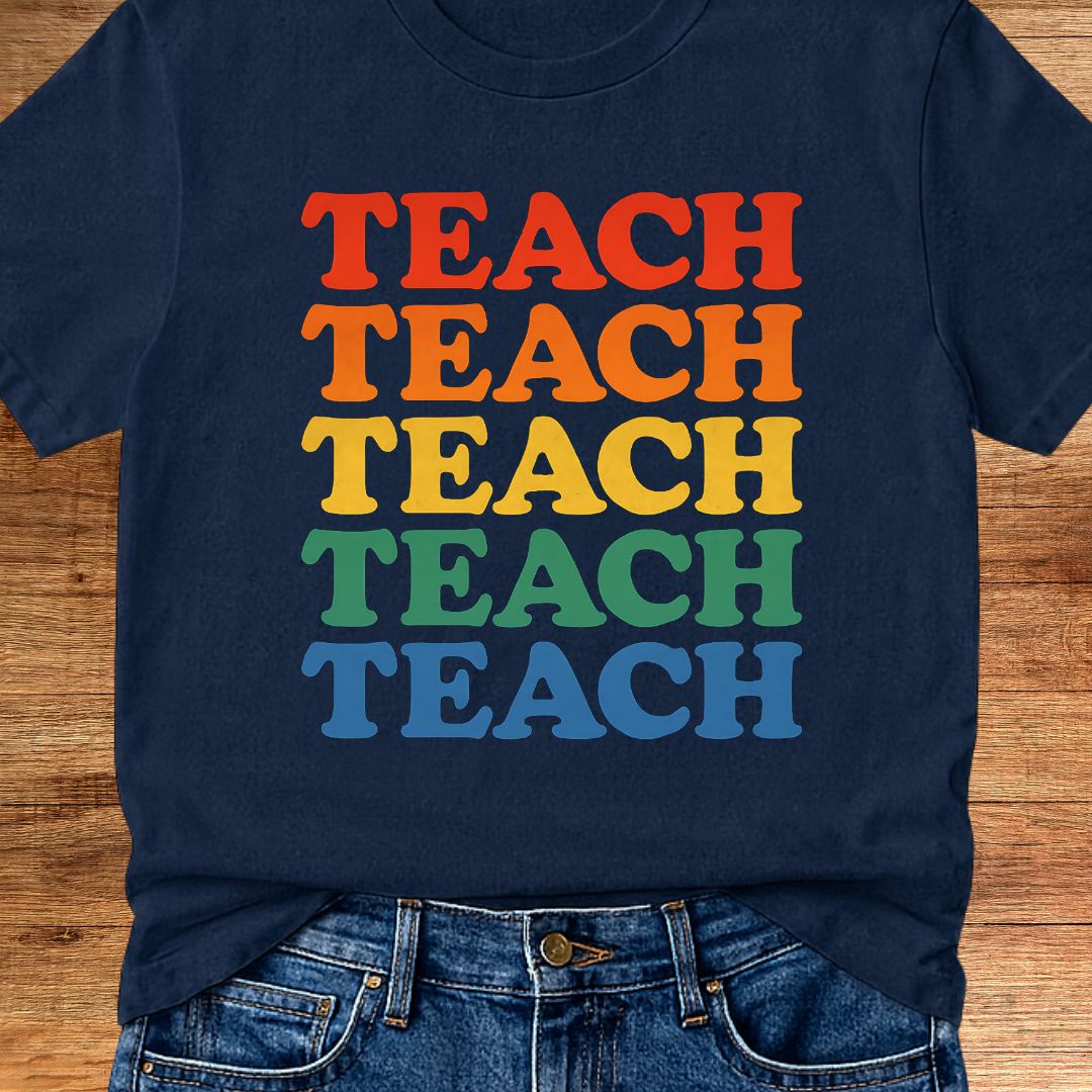 Teach Retro Colors Teacher T-Shirt - teachngear