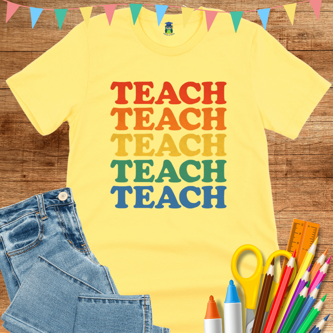 Teach Retro Colors Teacher T-Shirt - teachngear