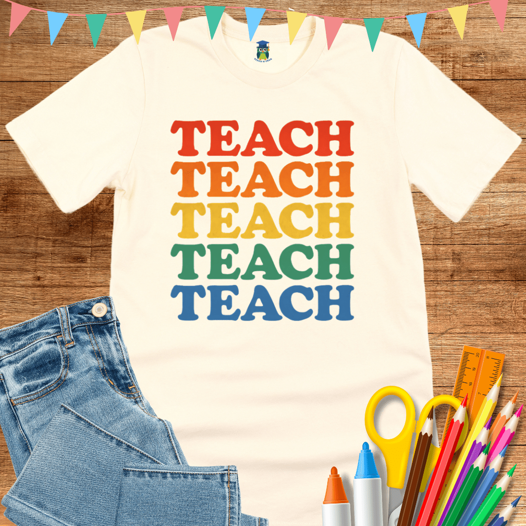 Teach Retro Colors Teacher T-Shirt - teachngear