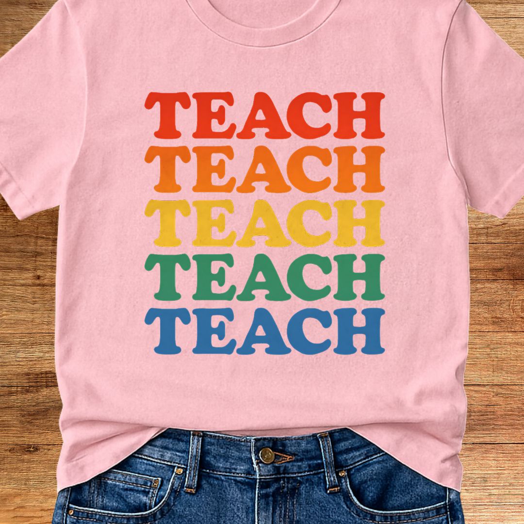 Teach Retro Colors Teacher T-Shirt - teachngear