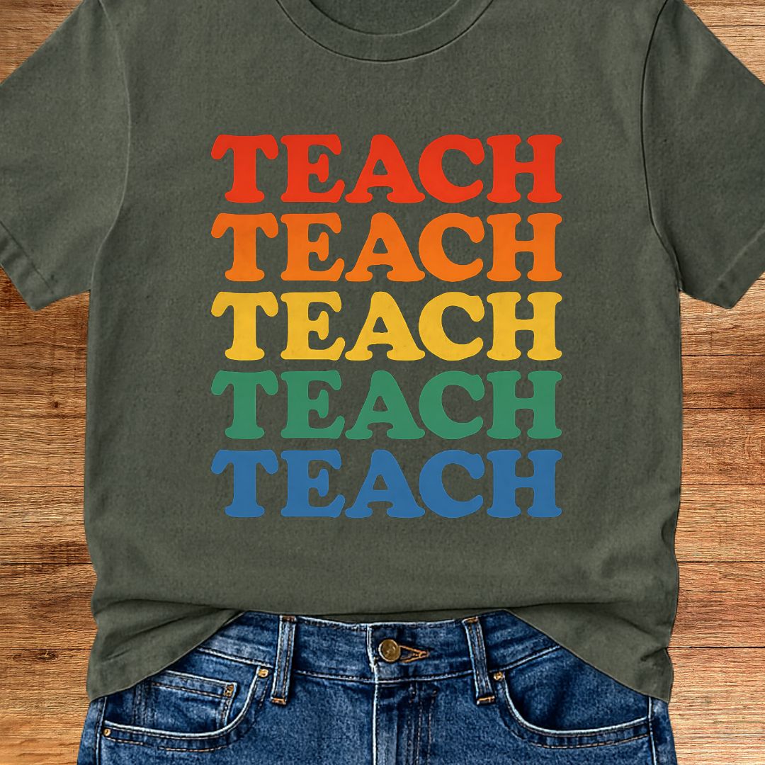 Teach Retro Colors Teacher T-Shirt - teachngear