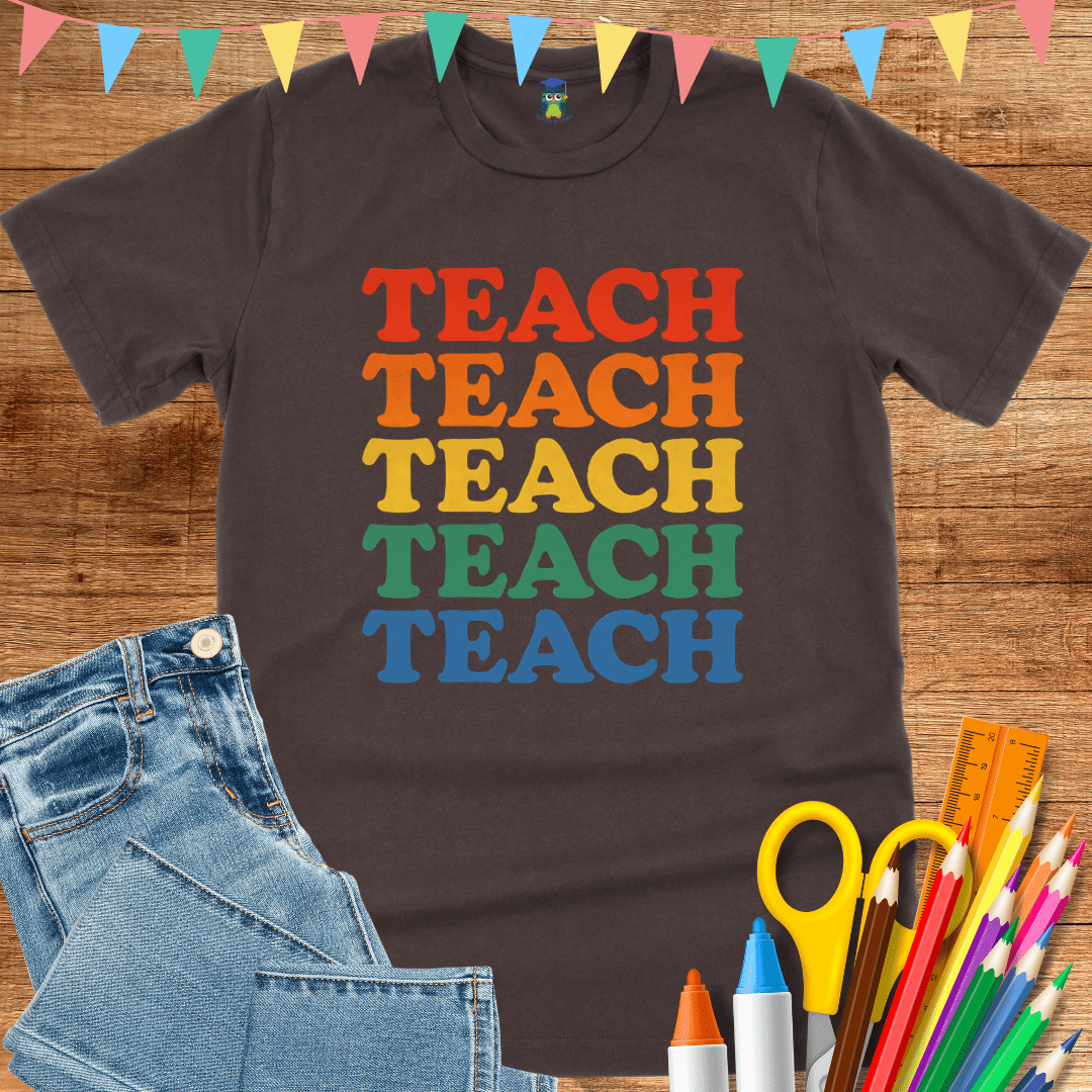 Teach Retro Colors Teacher T-Shirt - teachngear