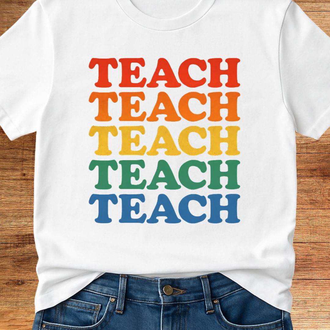 Teach Retro Colors Teacher T-Shirt - teachngear