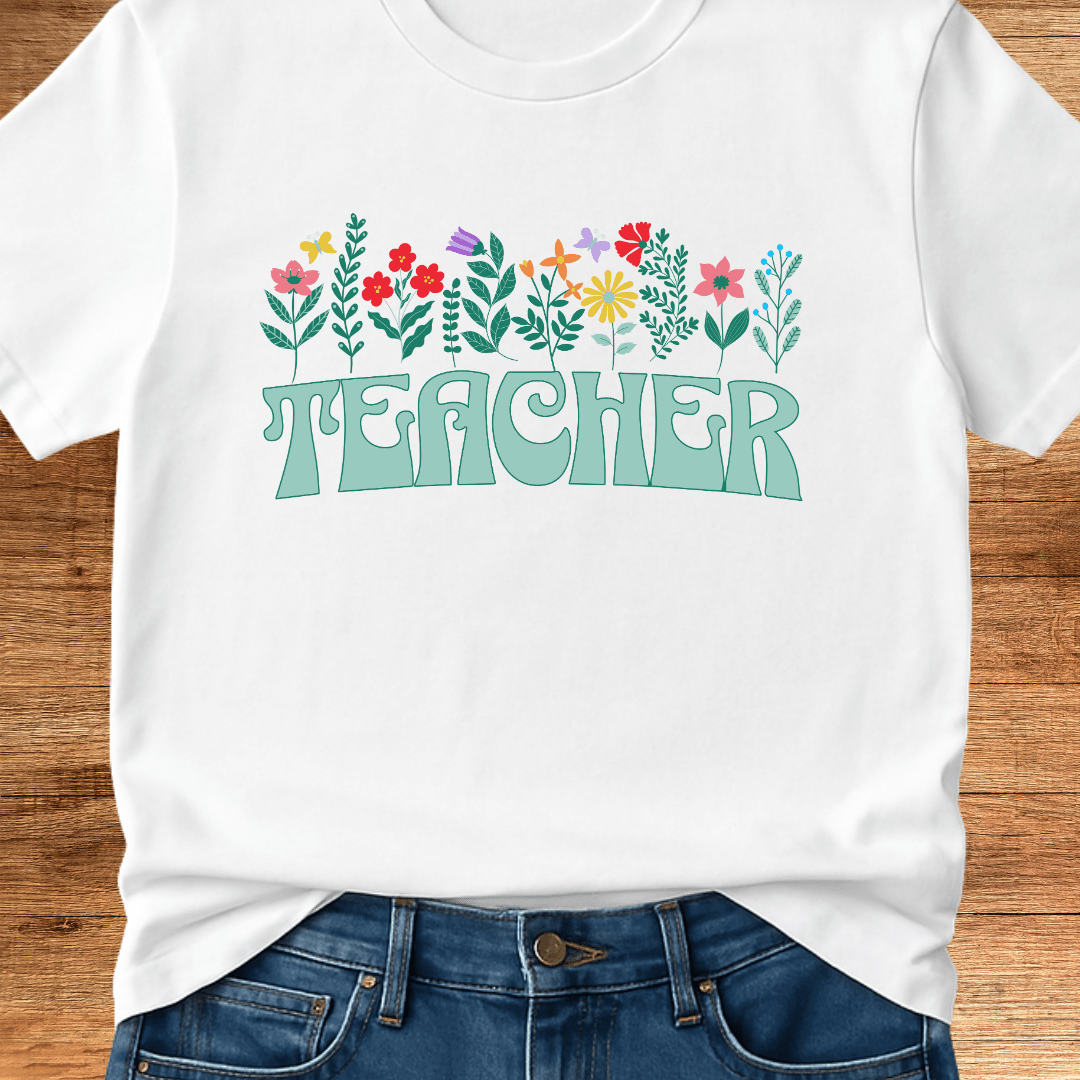 Teacher with Flowers Teacher T-Shirt - teachngear