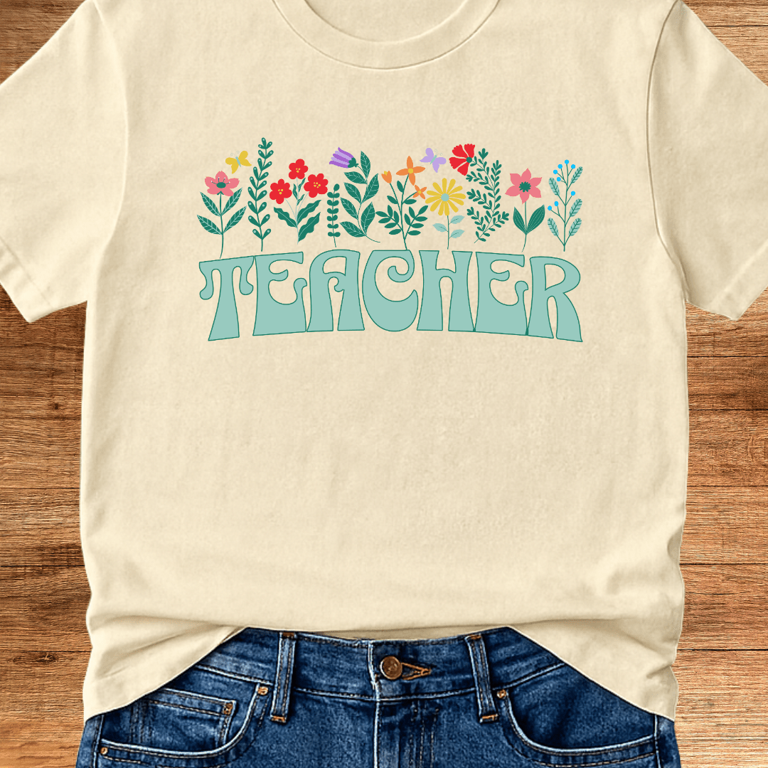Teacher with Flowers Teacher T-Shirt - teachngear