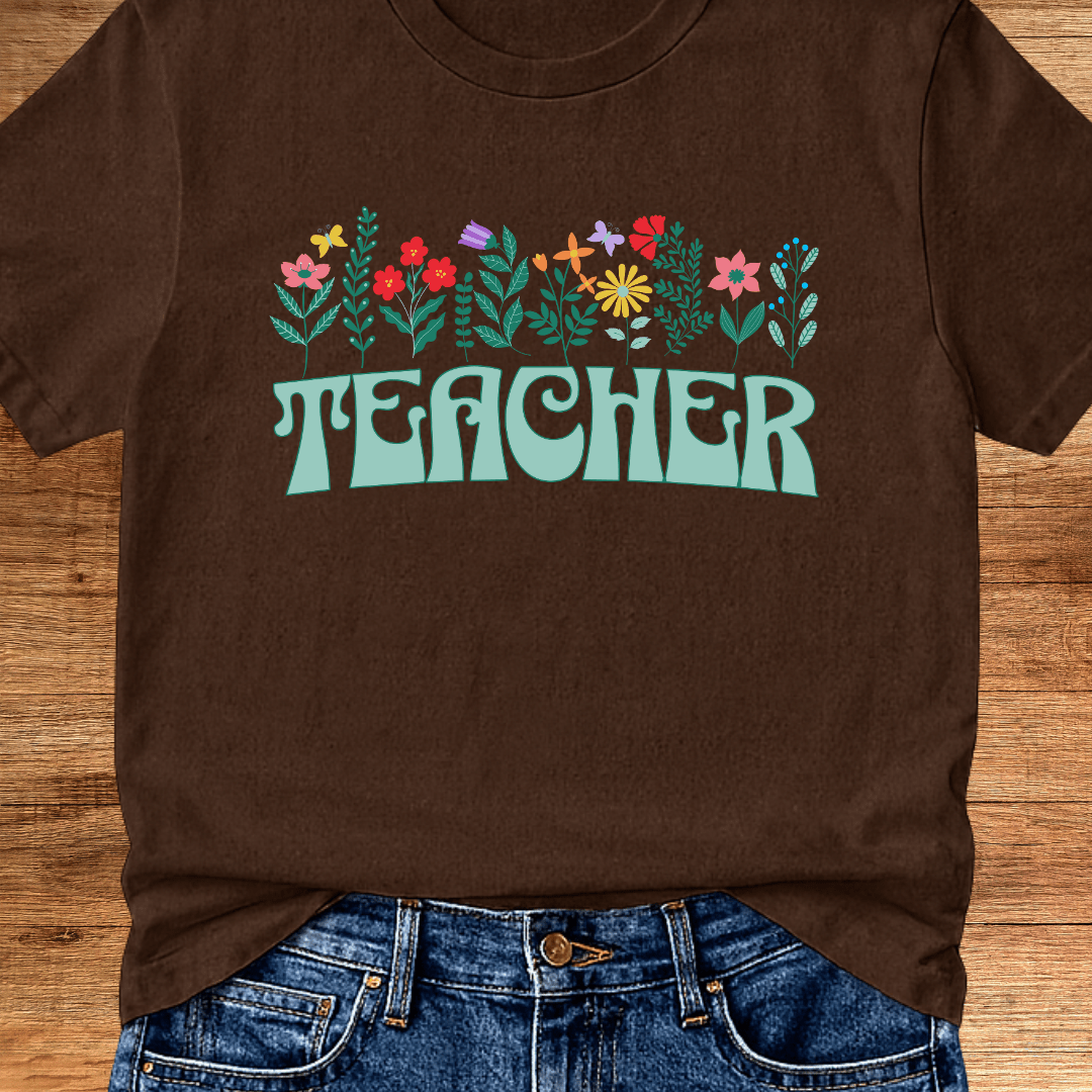 Teacher with Flowers Teacher T-Shirt - teachngear