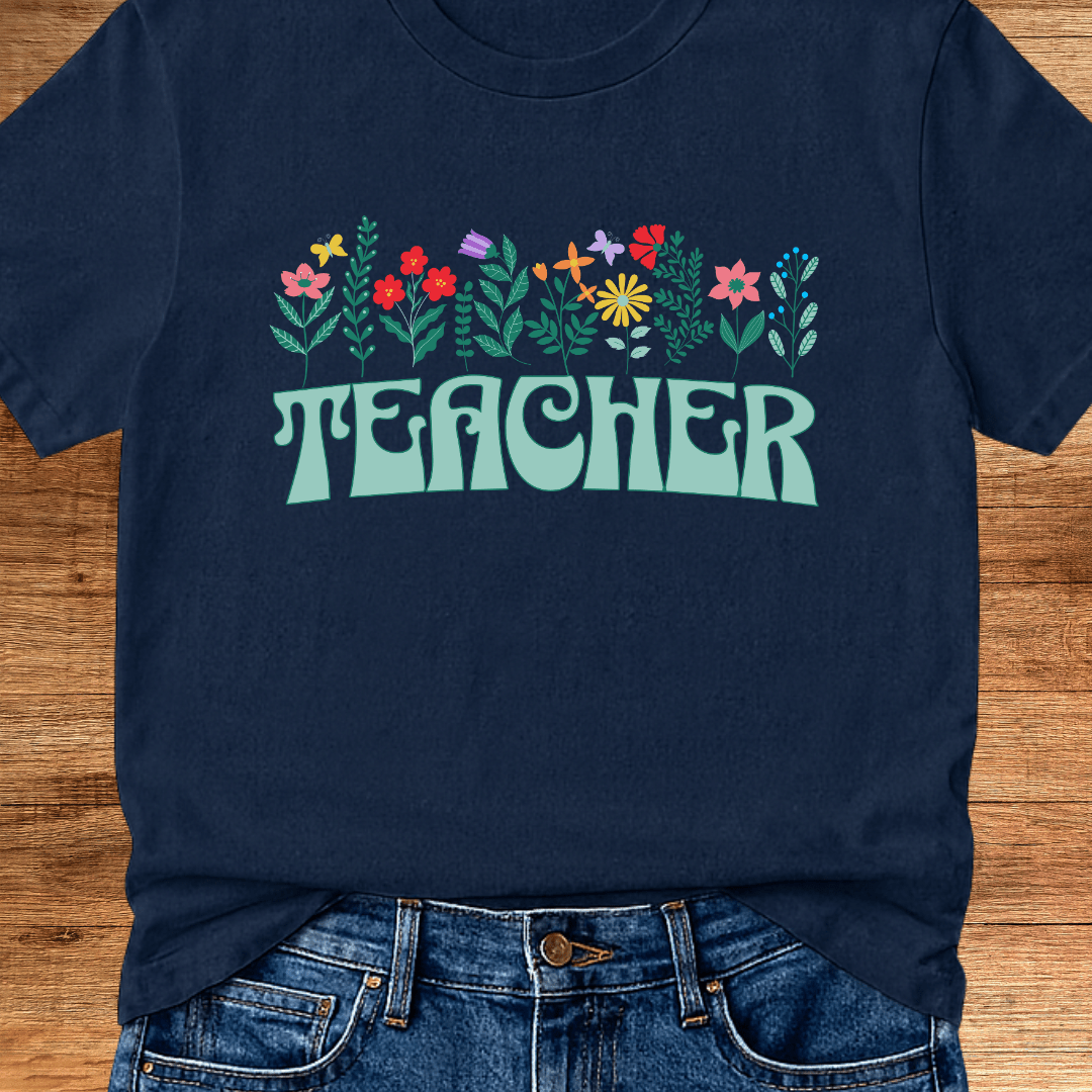 Teacher with Flowers Teacher T-Shirt - teachngear