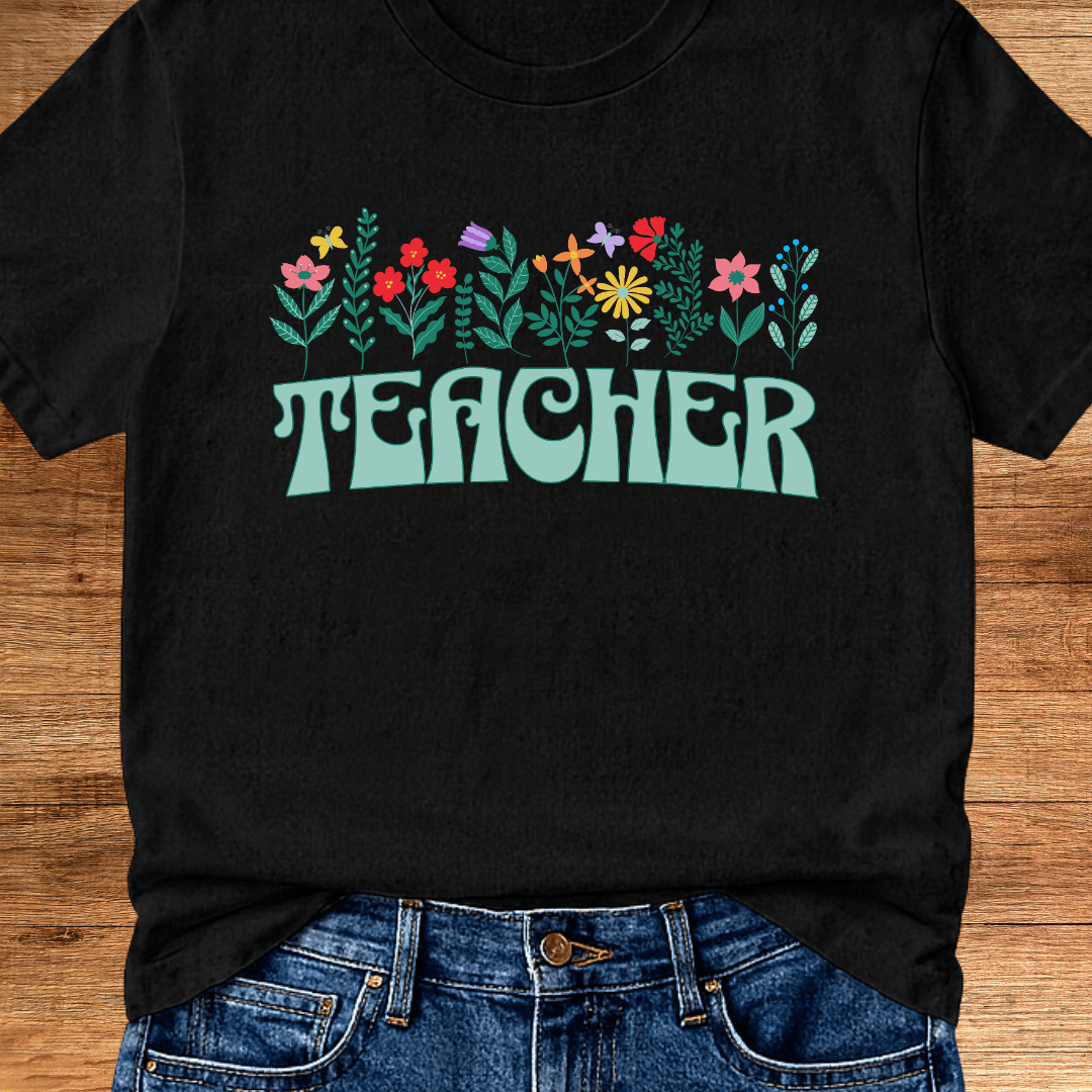 Teacher with Flowers Teacher T-Shirt - teachngear