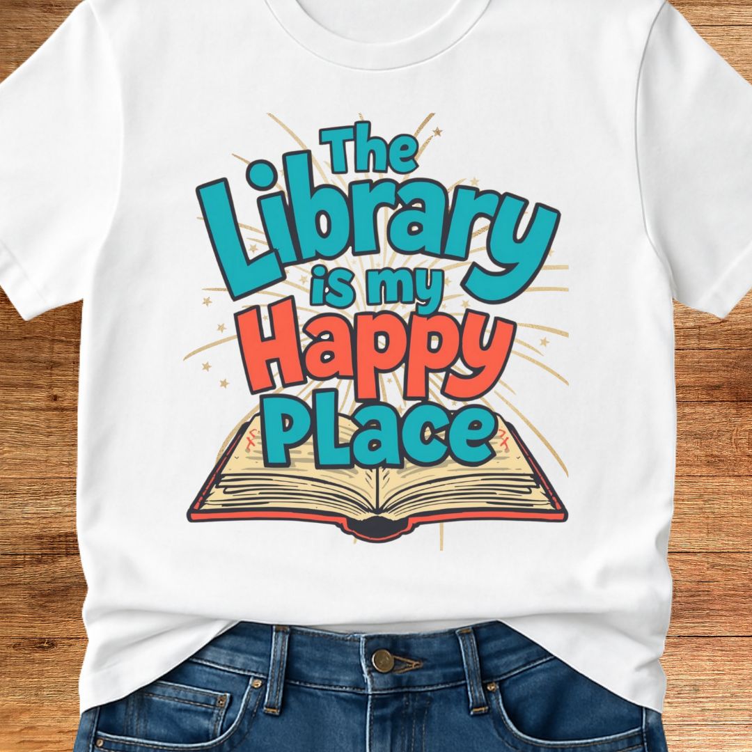 The Library is my Happy Place Teacher T-Shirt - teachngear