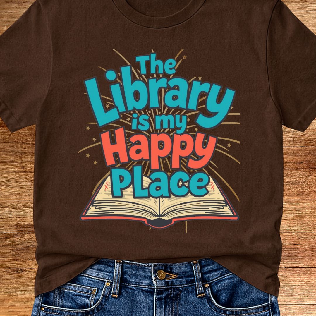 The Library is my Happy Place Teacher T-Shirt - teachngear