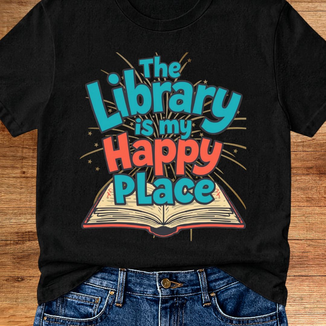 The Library is my Happy Place Teacher T-Shirt - teachngear