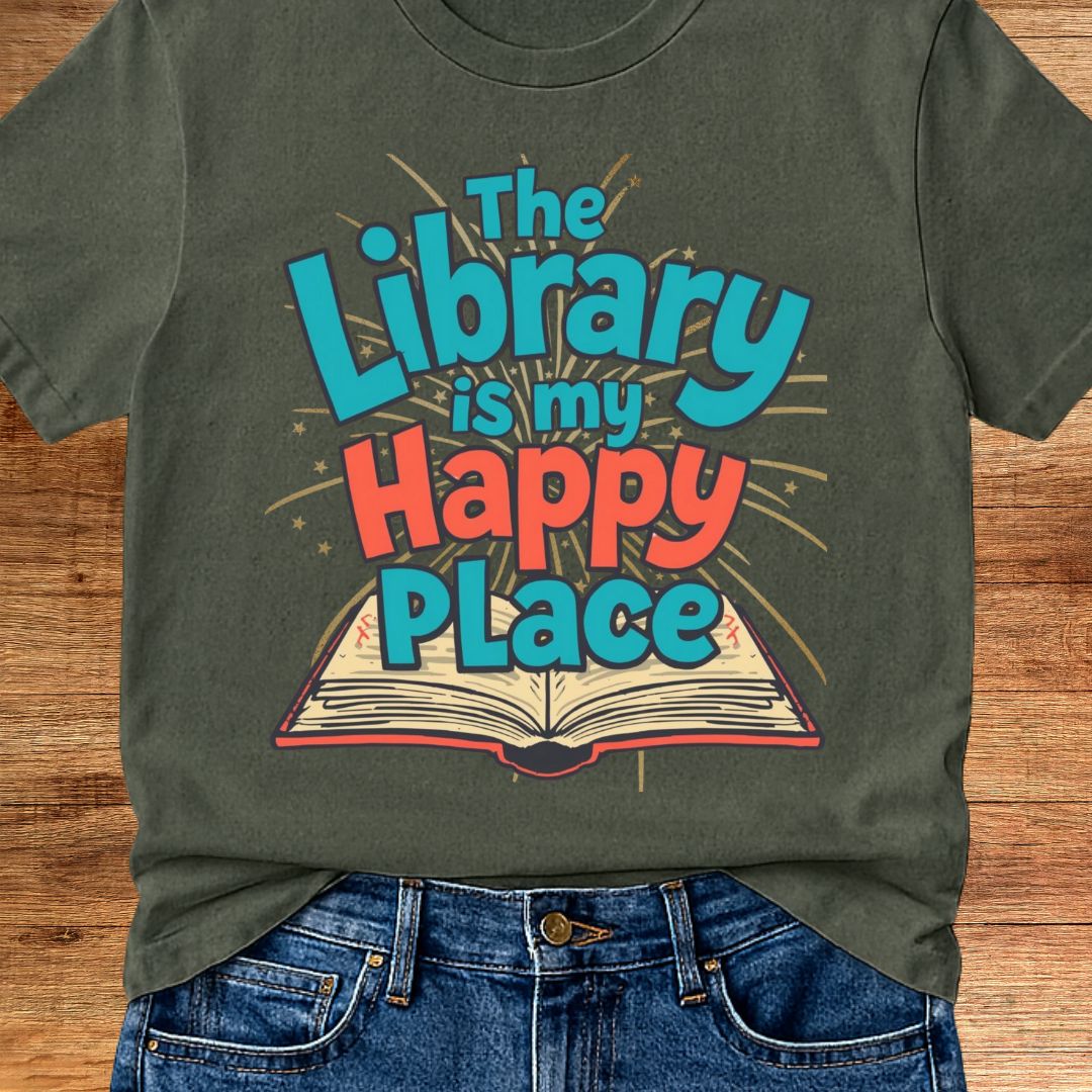 The Library is my Happy Place Teacher T-Shirt - teachngear