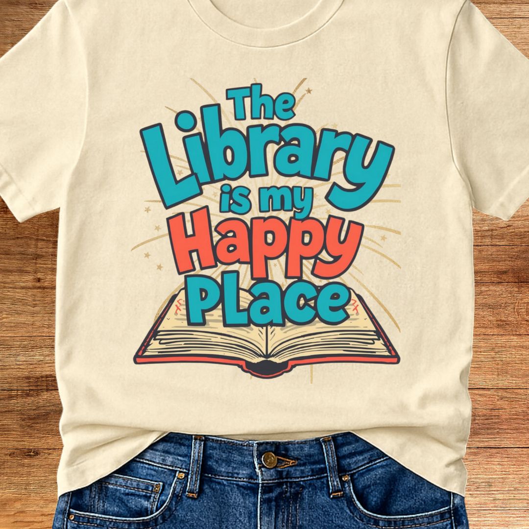 The Library is my Happy Place Teacher T-Shirt - teachngear