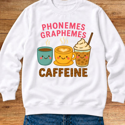 Phonemes, Graphemes, Caffeine Teacher Sweatshirt