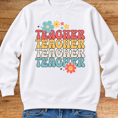 Teacher with Stars and Flowers Teacher Sweatshirt