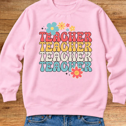 Teacher with Stars and Flowers Teacher Sweatshirt