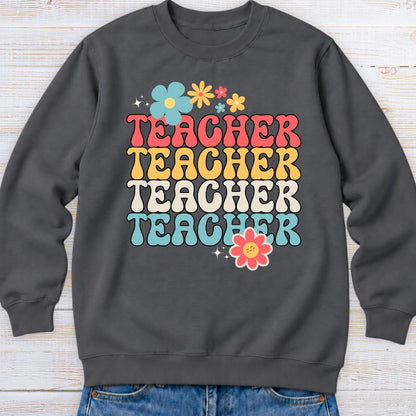 Teacher with Stars and Flowers Teacher Sweatshirt