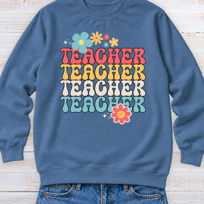 Teacher with Stars and Flowers Teacher Sweatshirt