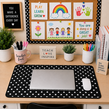 Black and White Spots Teacher Desk Mat