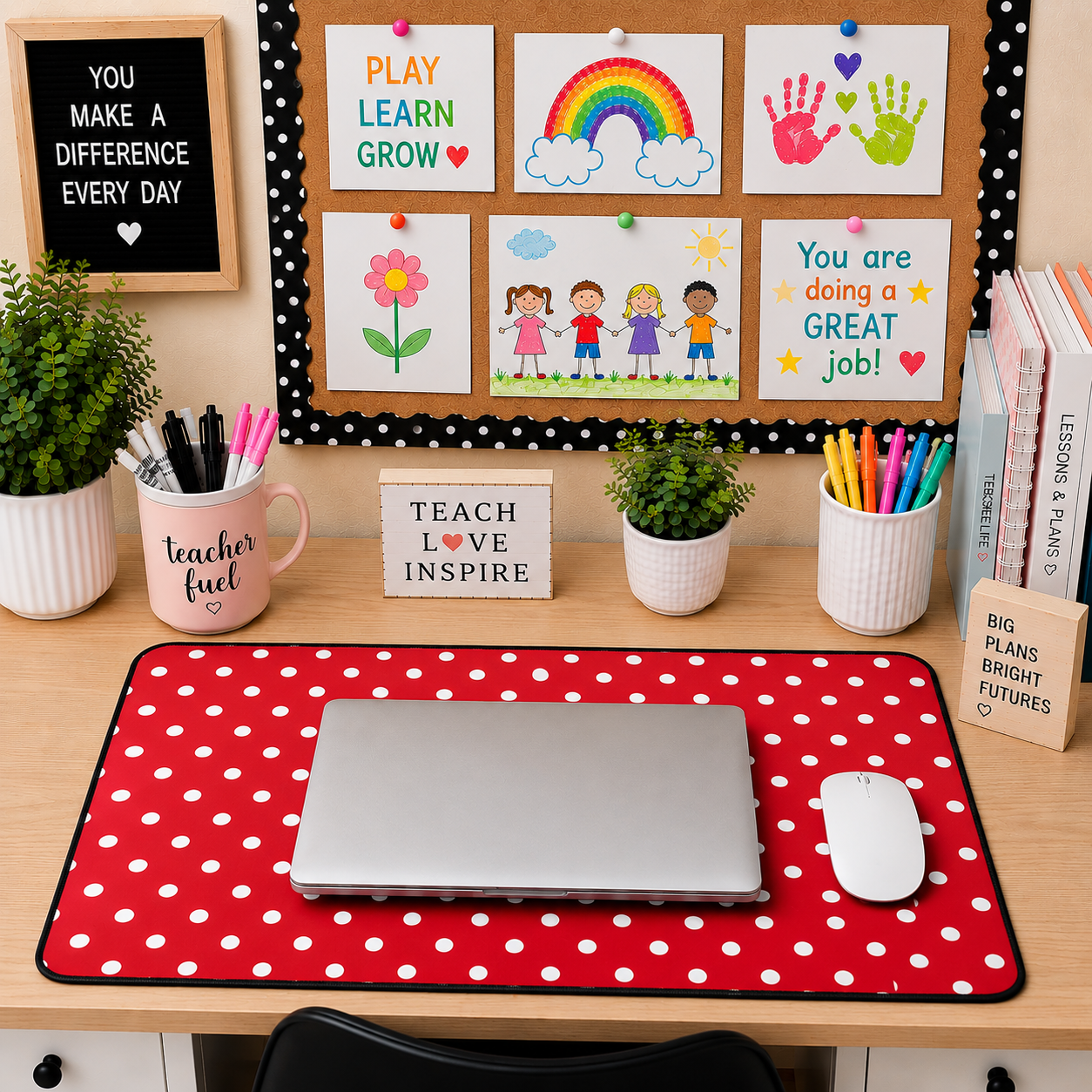 Red Polka Dot Teacher Desk Mat