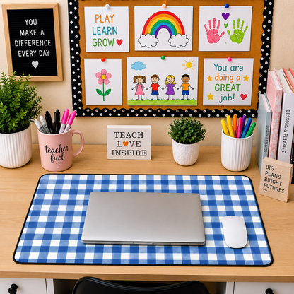 Blue Gingham Teacher Desk Mat