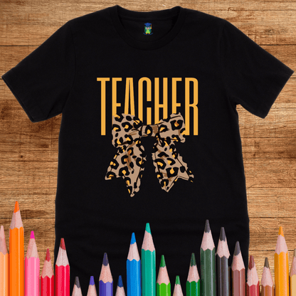 Animal Print Bow Teacher T-Shirt - teachngear